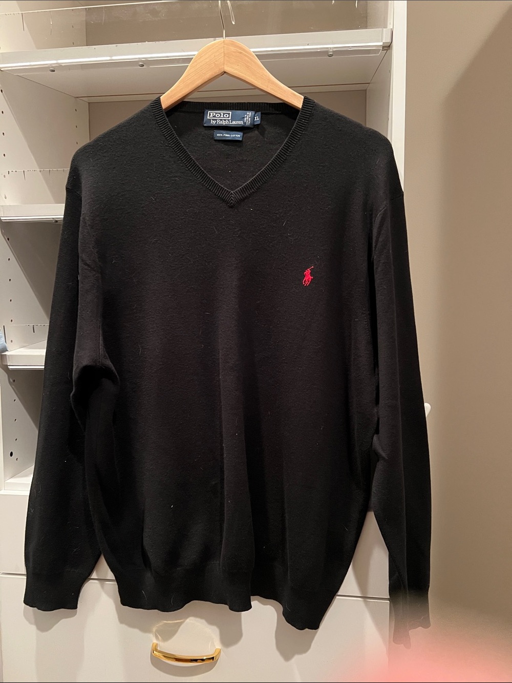 Polo by Ralph Lauren Black V-Neck Sweater with Red Pony